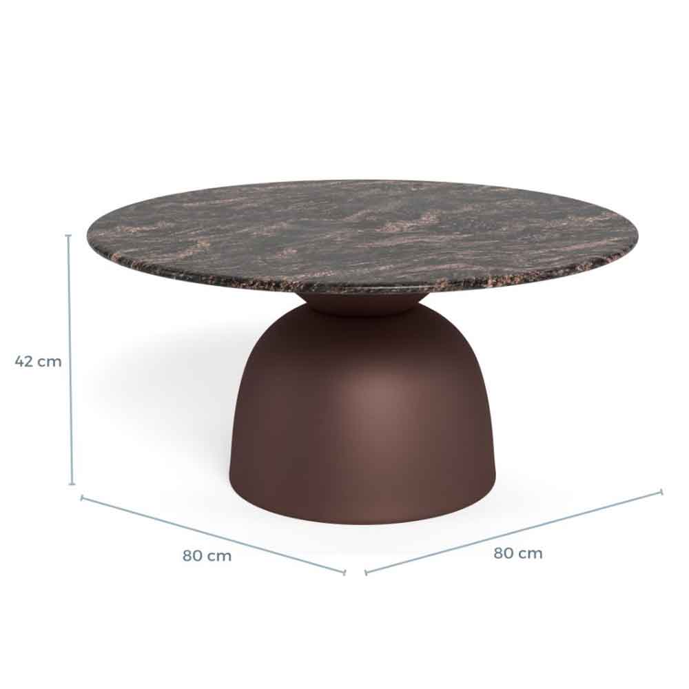 Farmville Round Brown Cocoa Marble Top Coffee Table with Bronze Steel Base