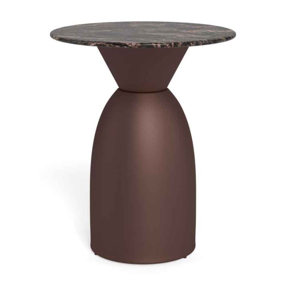 Farmville Round Brown Cocoa Marble Top Side Table with Bronze Steel Base