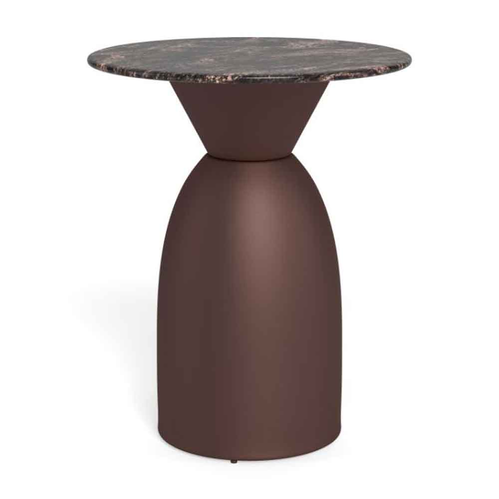 Farmville Round Brown Cocoa Marble Top Side Table with Bronze Steel Base