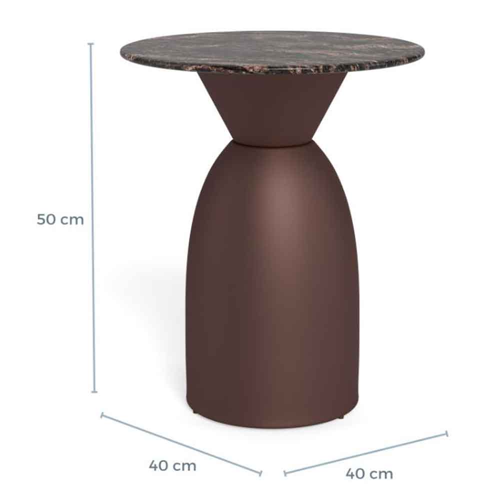Farmville Round Brown Cocoa Marble Top Side Table with Bronze Steel Base