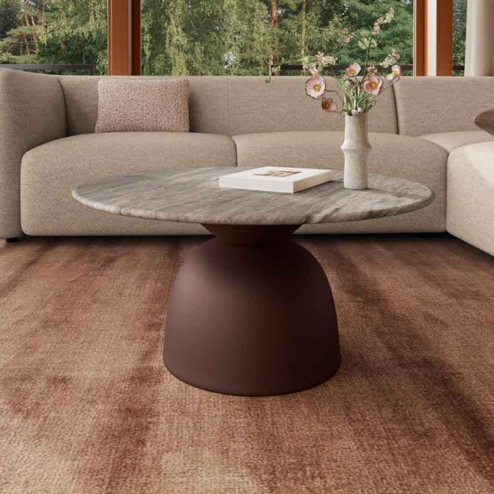 Farmville Round Grey Toronto Marble Top Coffee Table with Bronze Steel Base