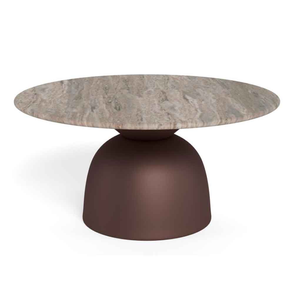 Farmville Round Grey Toronto Marble Top Coffee Table with Bronze Steel Base