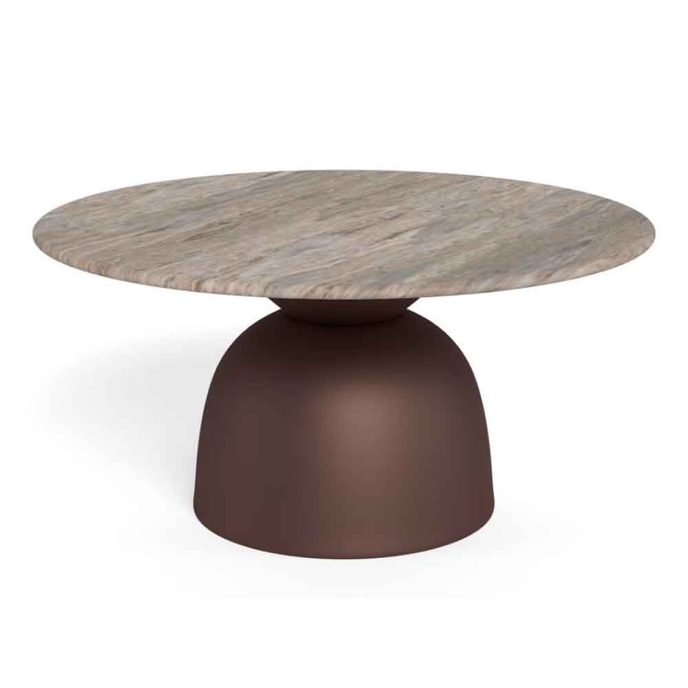Farmville Round Grey Toronto Marble Top Coffee Table with Bronze Steel Base