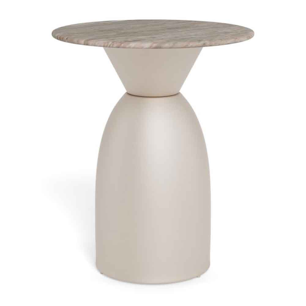 Farmville Round Grey Toronto Marble Top Side Table with Grey Steel Base