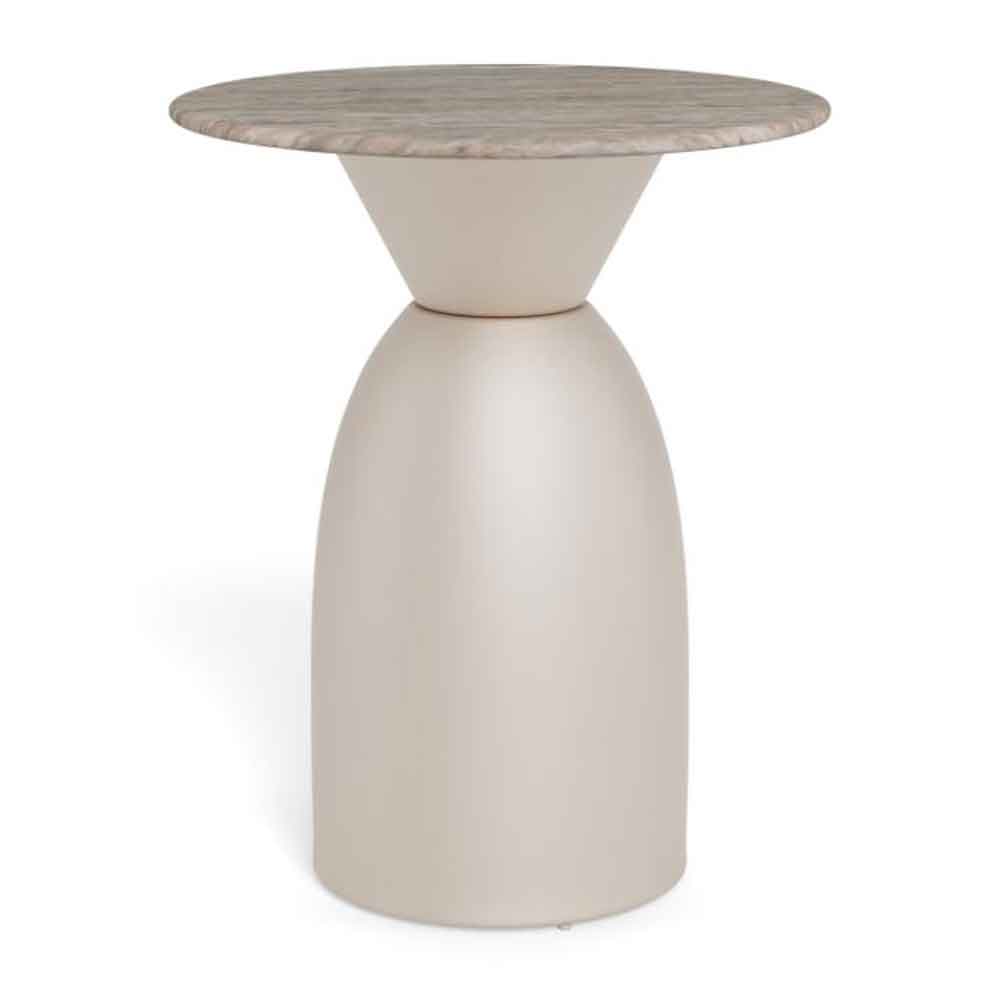Farmville Round Grey Toronto Marble Top Side Table with Grey Steel Base
