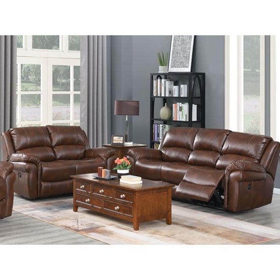 Photo of Farnham leather 3 and 2 seater sofa suite in tan