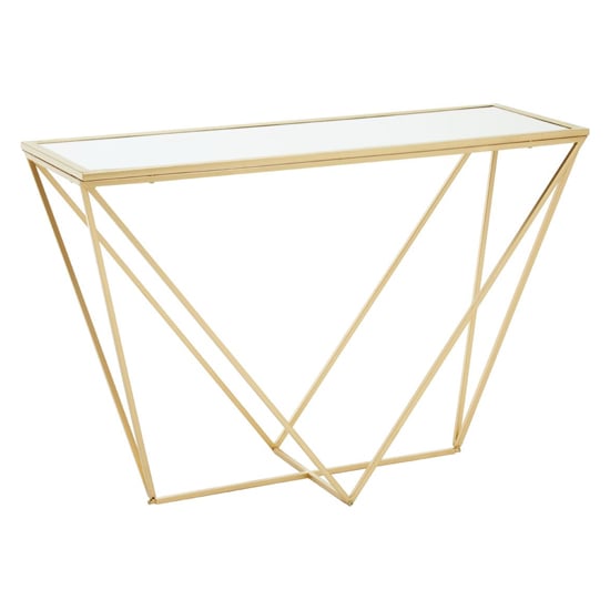 Farota Mirrored Glass Console Table With Gold Triangular Frame_2