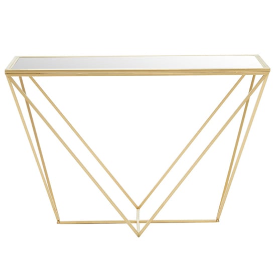 Farota Mirrored Glass Console Table With Gold Triangular Frame
