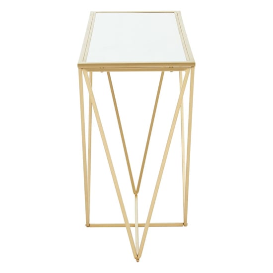 Farota Mirrored Glass Console Table With Gold Triangular Frame