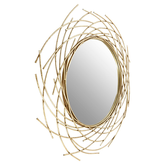 Photo of Farota round solar design wall mirror in champagne gold frame