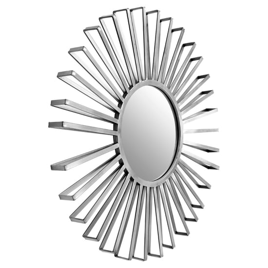 Product photograph of Farota Round Solar Design Wall Mirror In Silver Frame from Furniture in Fashion