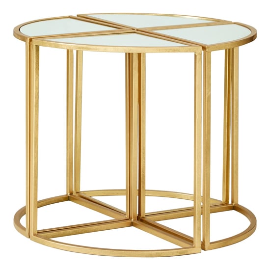 Farota Set Of 5 Mirrored Top Side Tables With Gold Frame_3