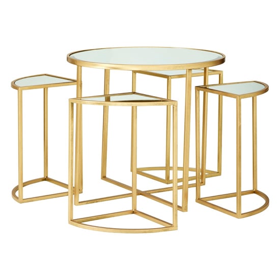 Photo of Farota set of 5 mirrored top side tables with gold frame