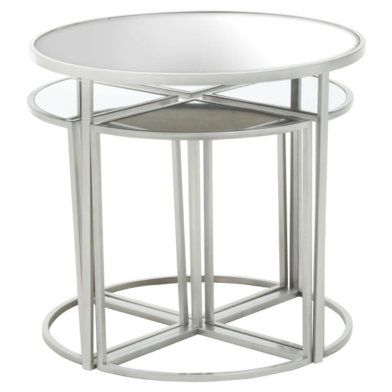 Farota Set Of 5 Mirrored Top Side Tables With Silver Frame