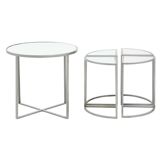Farota Set Of 5 Mirrored Top Side Tables With Silver Frame
