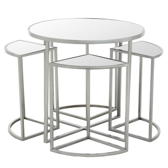 Read more about Farota set of 5 mirrored top side tables with silver frame