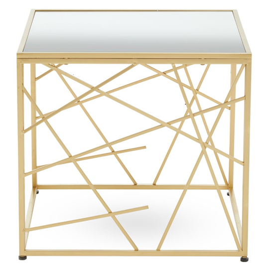 Farota Square Mirrored Glass Side Table With Gold Frame