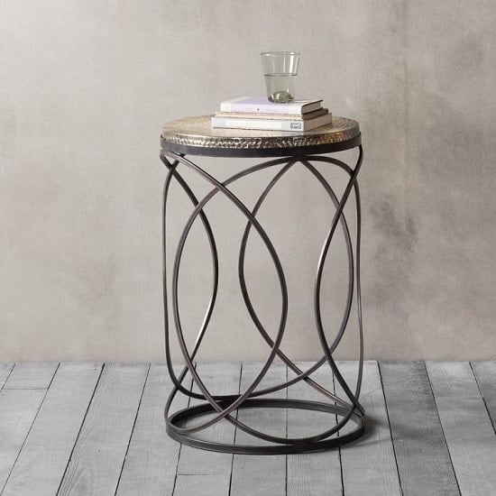 Farrah Metal Round Side Table In Gold And Black