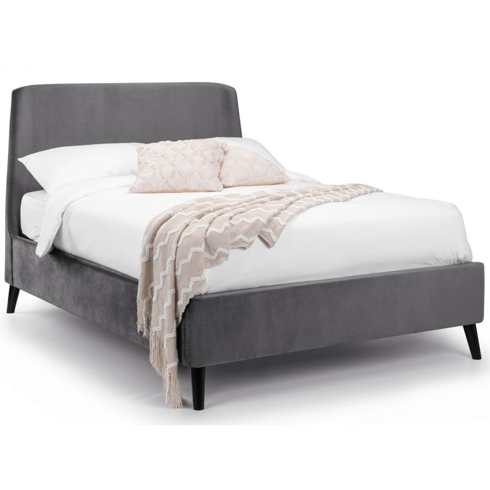 Farren Velvet Double Bed With Curved Headboard In Grey