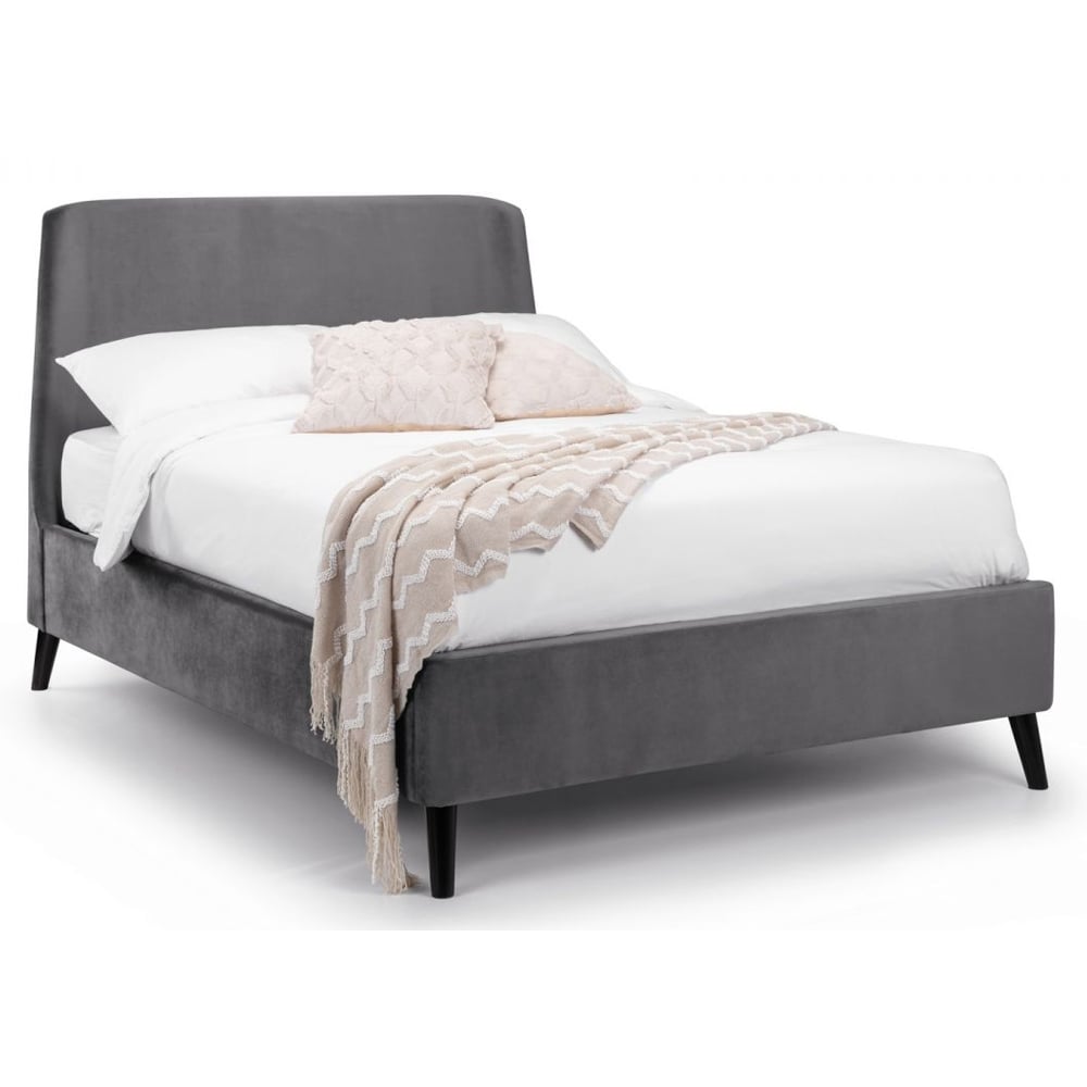 Farren Velvet King Size Bed With Curved Headboard In Grey