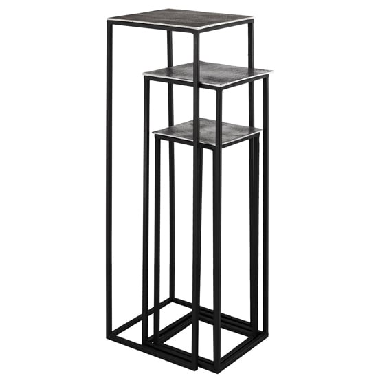 Farron Metal Square Tall Nest Of 3 Tables In Silver