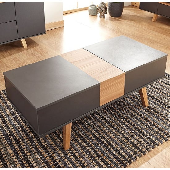 Product photograph of Melbourn Coffee Table In Grey And Oak Effect With Lift Up Top from Furniture in Fashion