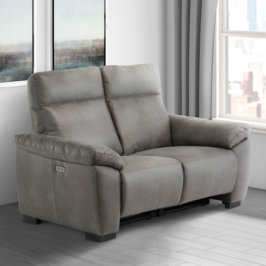 Product photograph of Fakroz Fabric Electric Recliner 2 Seater Sofa In Grey from Furniture in Fashion