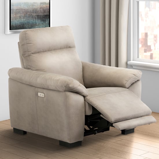 Product photograph of Fakroz Fabric Electric Recliner Armchair In Natural from Furniture in Fashion