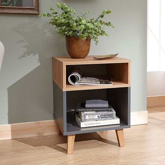 Read more about Melbourn wooden lamp table in grey and oak effect