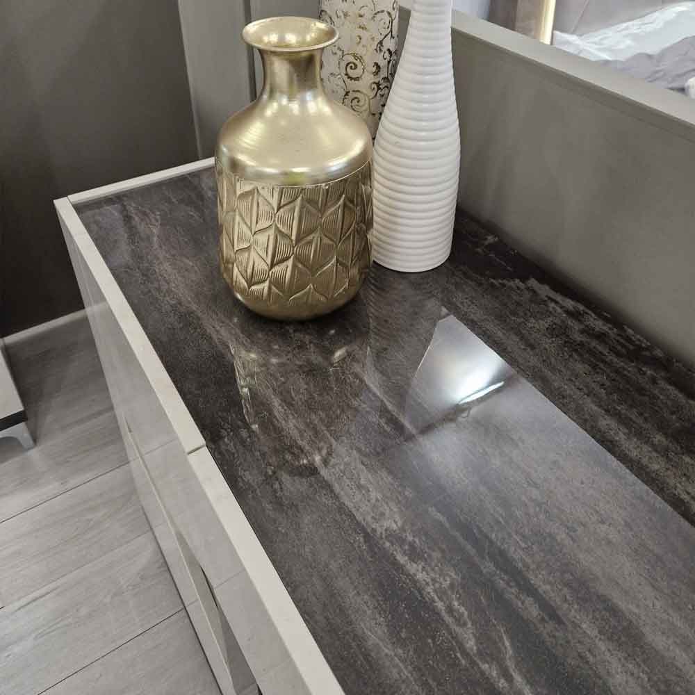 Fabio High Gloss Sideboard with 4 Doors in Warm Grey Marble Effect and LED