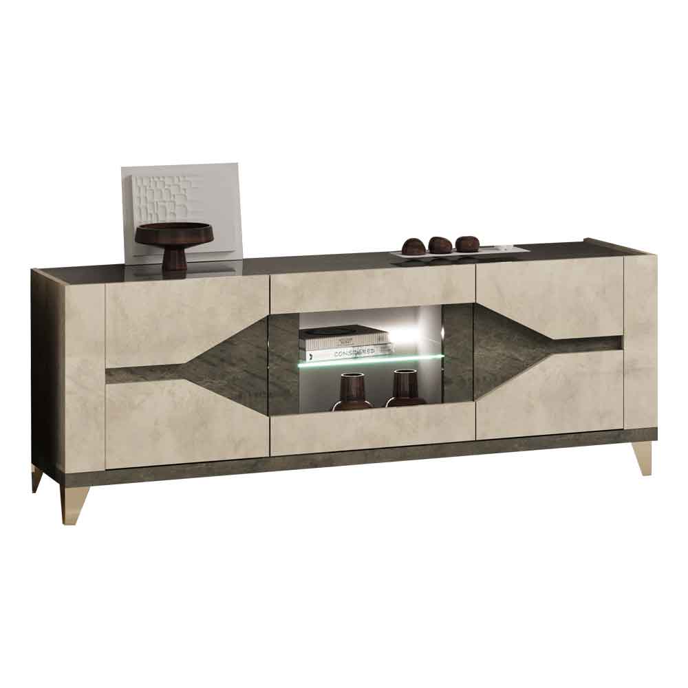 Fabio High Gloss TV Stand in Warm Grey Marble Effect and LED