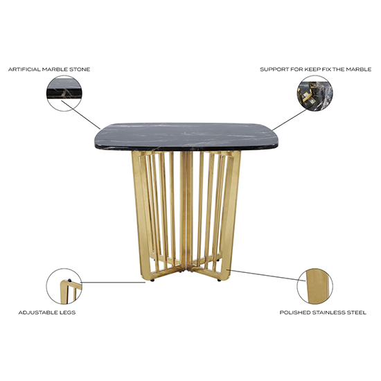 Fastro Black Marble Side Table With Gold Stainless Steel Legs FiF