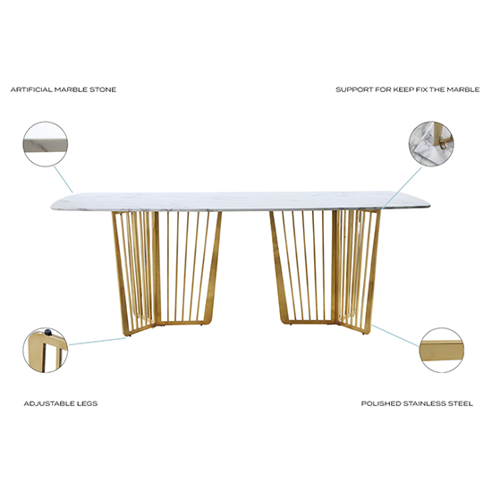 Fastro White Marble Dining Table With Gold Stainless Steel Legs Sale