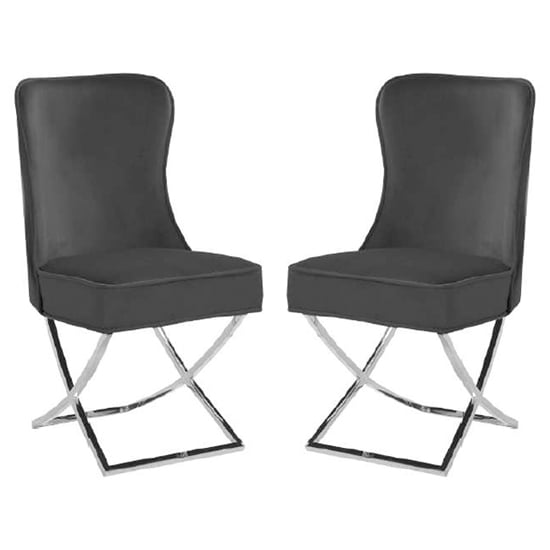 Read more about Fatin black velvet dining chairs with chrome legs in pair