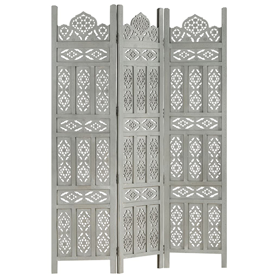 Fauci Mango Wood 3 Panels 120cm x 165cm Room Divider In Grey_5