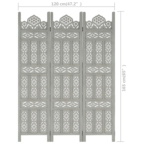Fauci Mango Wood 3 Panels 120cm x 165cm Room Divider In Grey_6