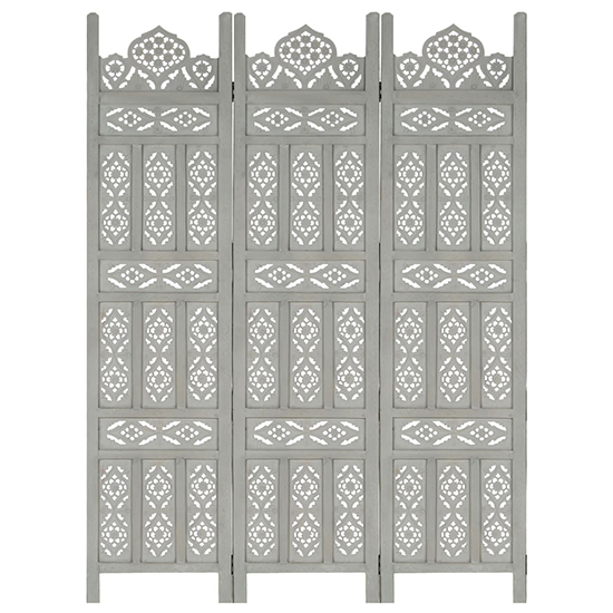 Read more about Fauci mango wood 3 panels 120cm x 165cm room divider in grey