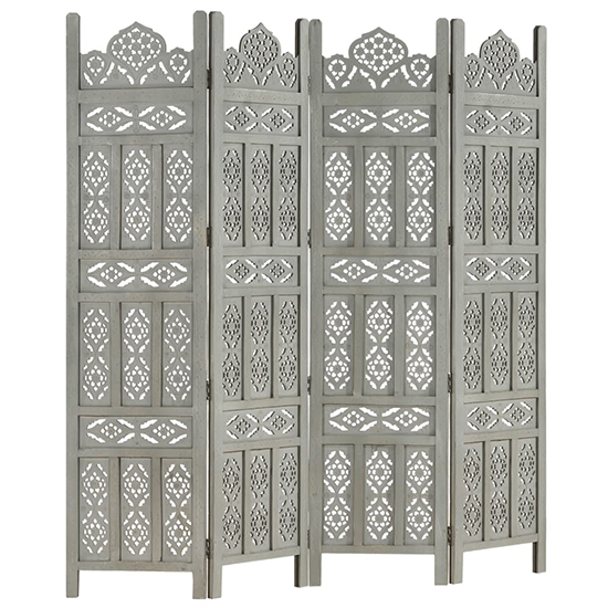 Fauci Mango Wood 4 Panels 160cm x 165cm Room Divider In Grey_2
