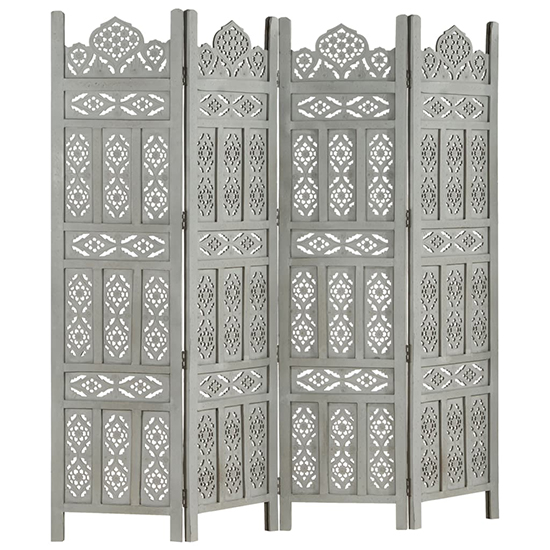 Fauci Mango Wood 4 Panels 160cm x 165cm Room Divider In Grey_6