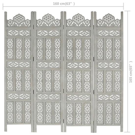 Fauci Mango Wood 4 Panels 160cm x 165cm Room Divider In Grey_7