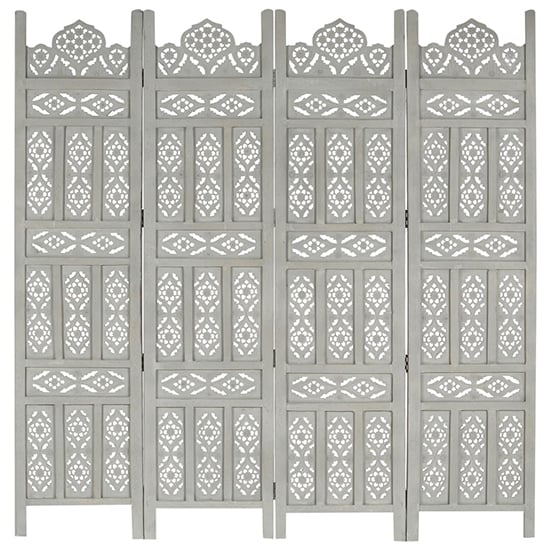 Fauci Mango Wood 4 Panels 160cm x 165cm Room Divider In Grey