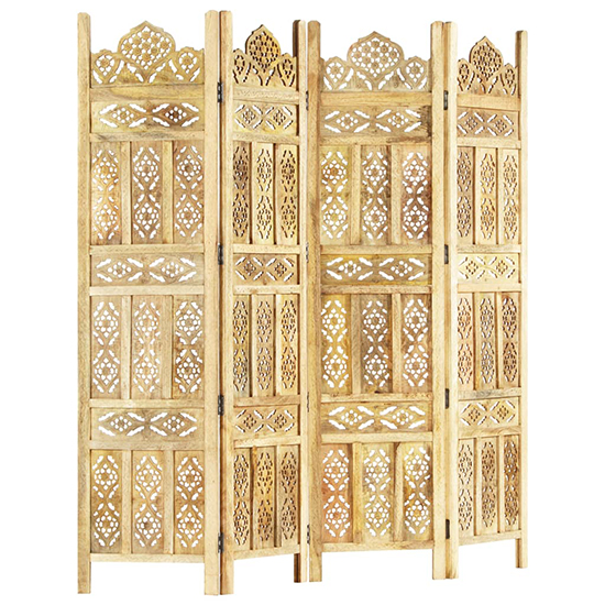 Fauci Mango Wood 4 Panels 160cm x 165cm Room Divider In Natural