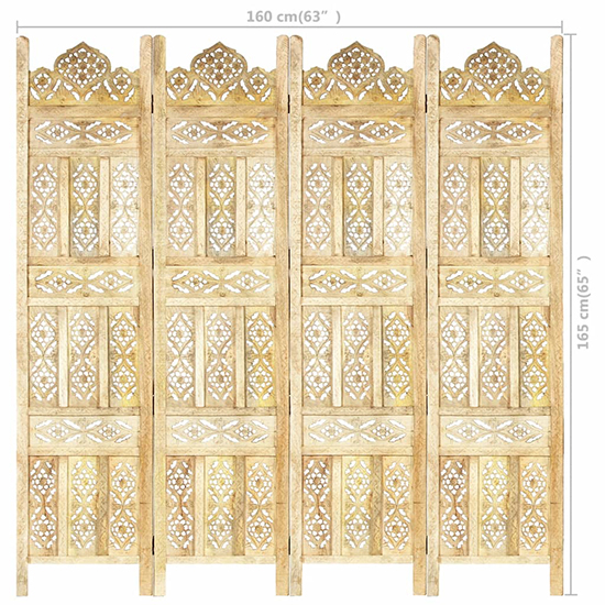 Fauci Mango Wood 4 Panels 160cm x 165cm Room Divider In Natural