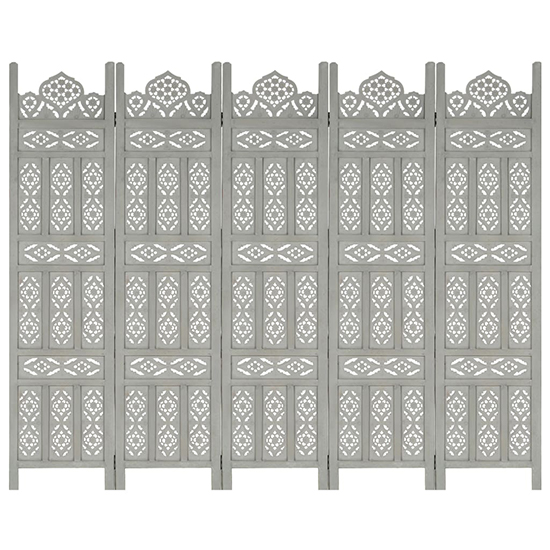 Fauci Mango Wood 5 Panels 200cm x 165cm Room Divider In Grey