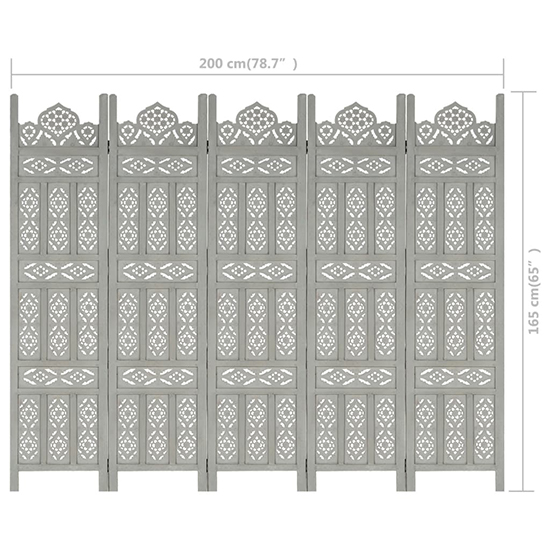 Fauci Mango Wood 5 Panels 200cm x 165cm Room Divider In Grey