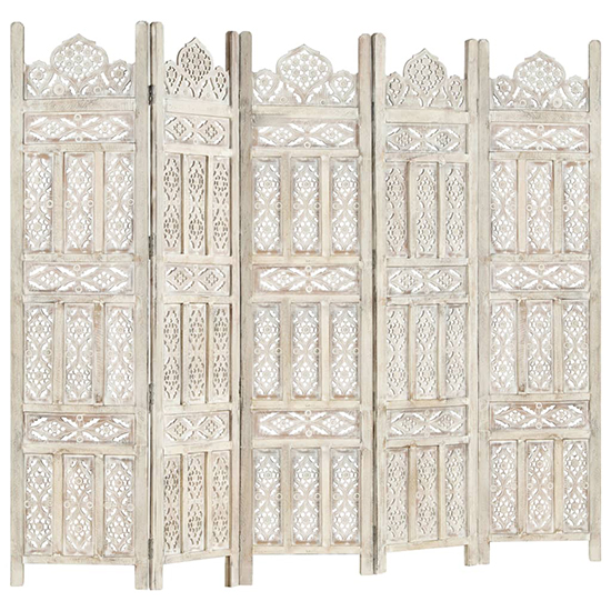 Fauci Mango Wood 5 Panels 200cm x 165cm Room Divider In White