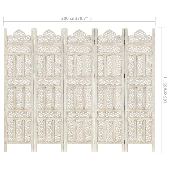 Fauci Mango Wood 5 Panels 200cm x 165cm Room Divider In White