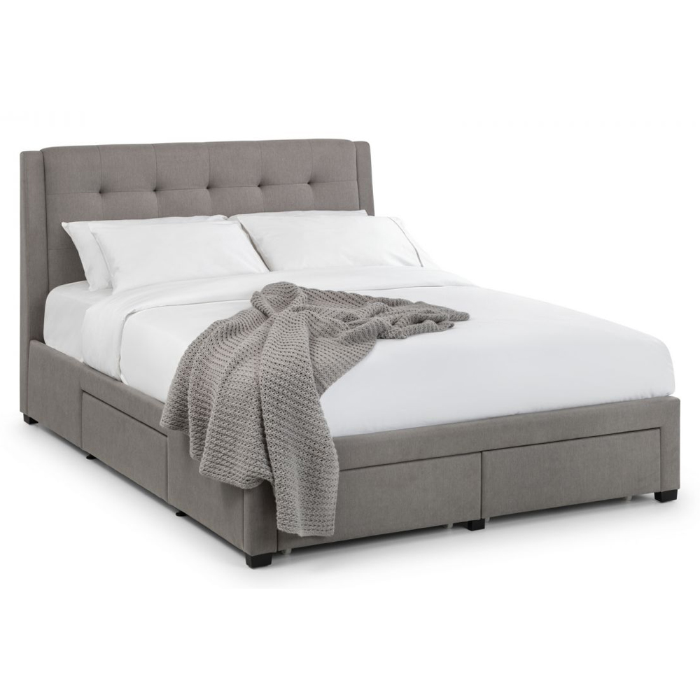 Fauna Fabric Double Bed With 4 Drawers In Grey