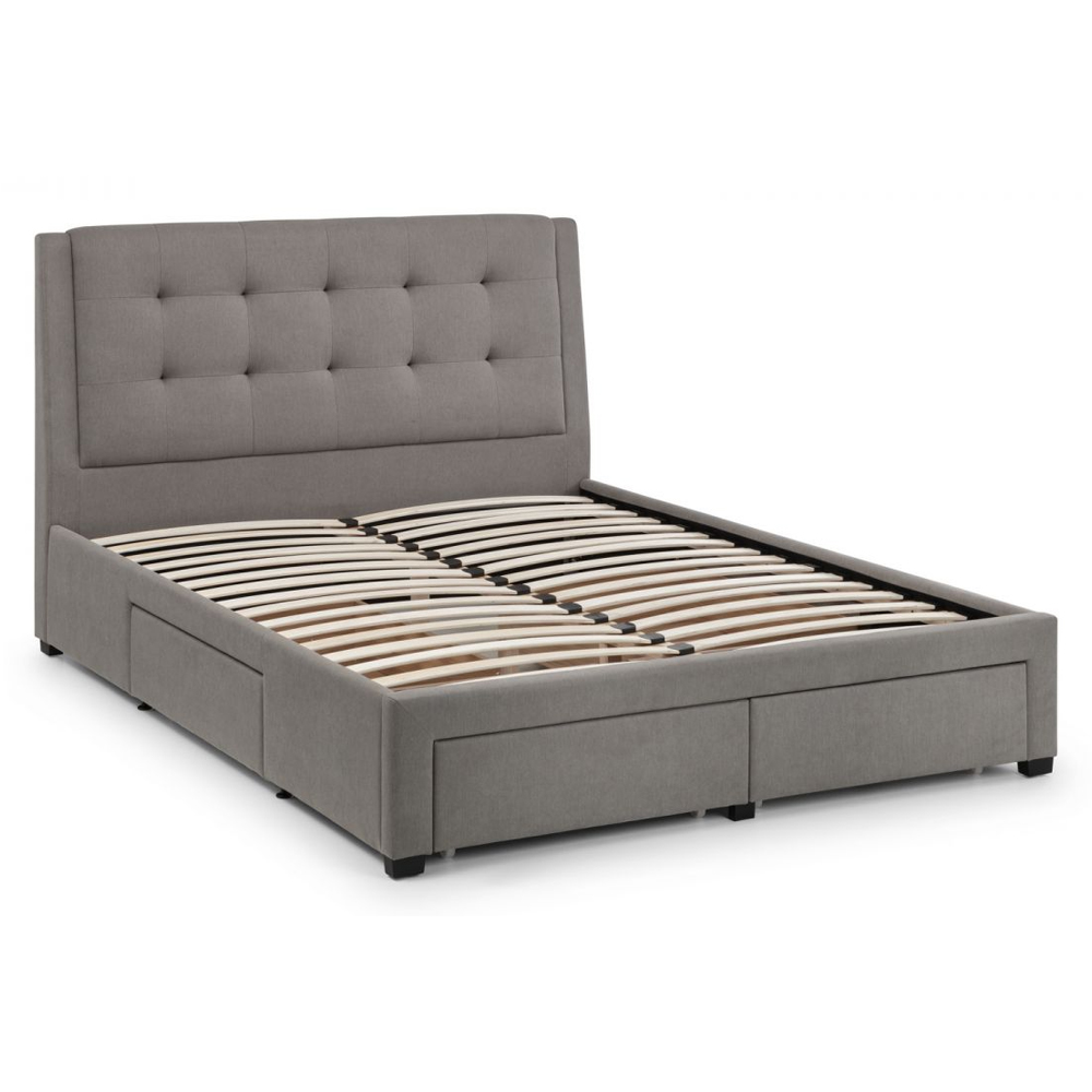 Fauna Fabric Double Bed With 4 Drawers In Grey