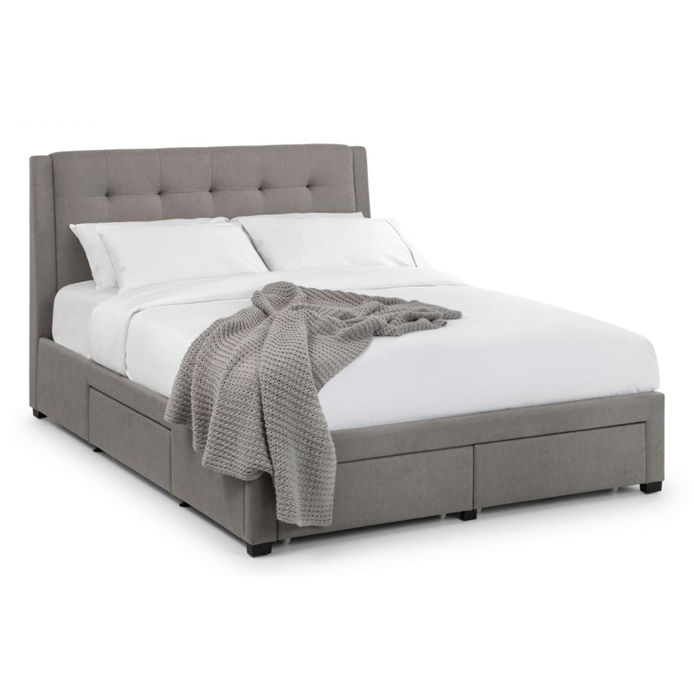 Fauna Fabric King Size Bed With 4 Drawers In Grey